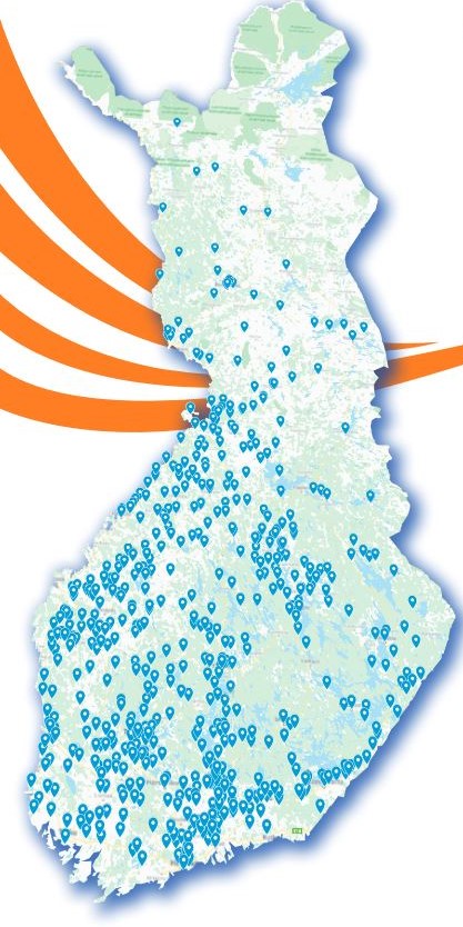 Suomen kartta, jossa merkittynä kaikki paikallisseurat ympäri Suomen.